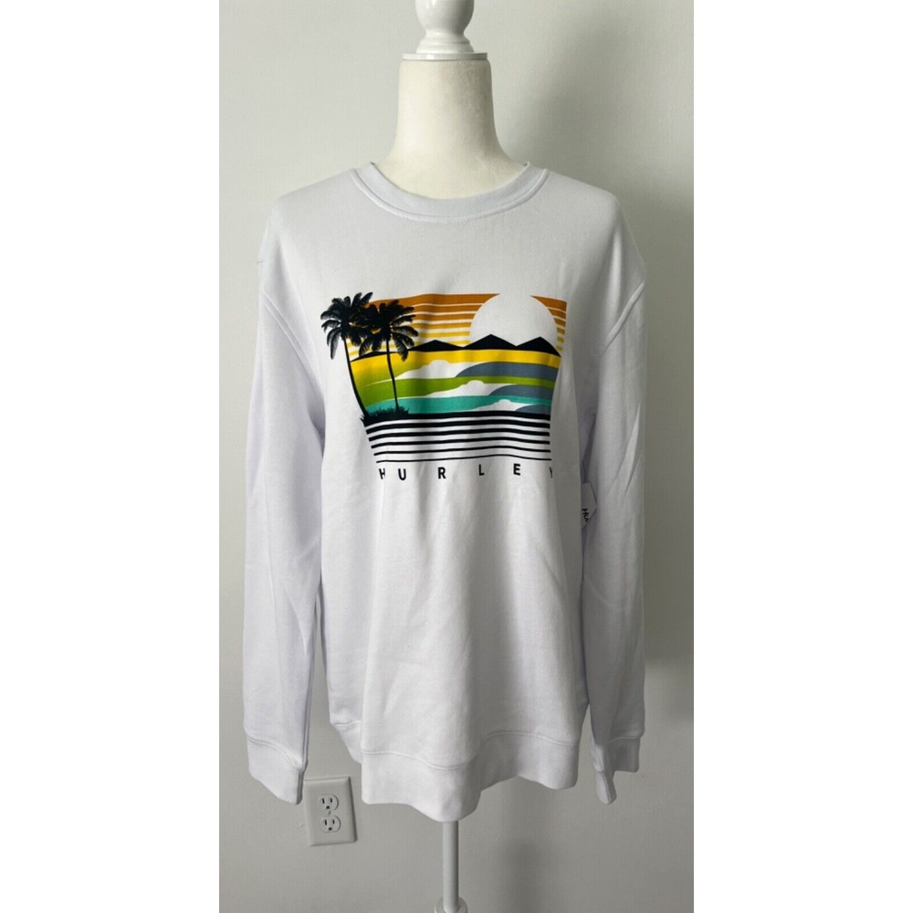 Hurley White Beach Palm Tree Sweatshirt White Mens Size Med New!
